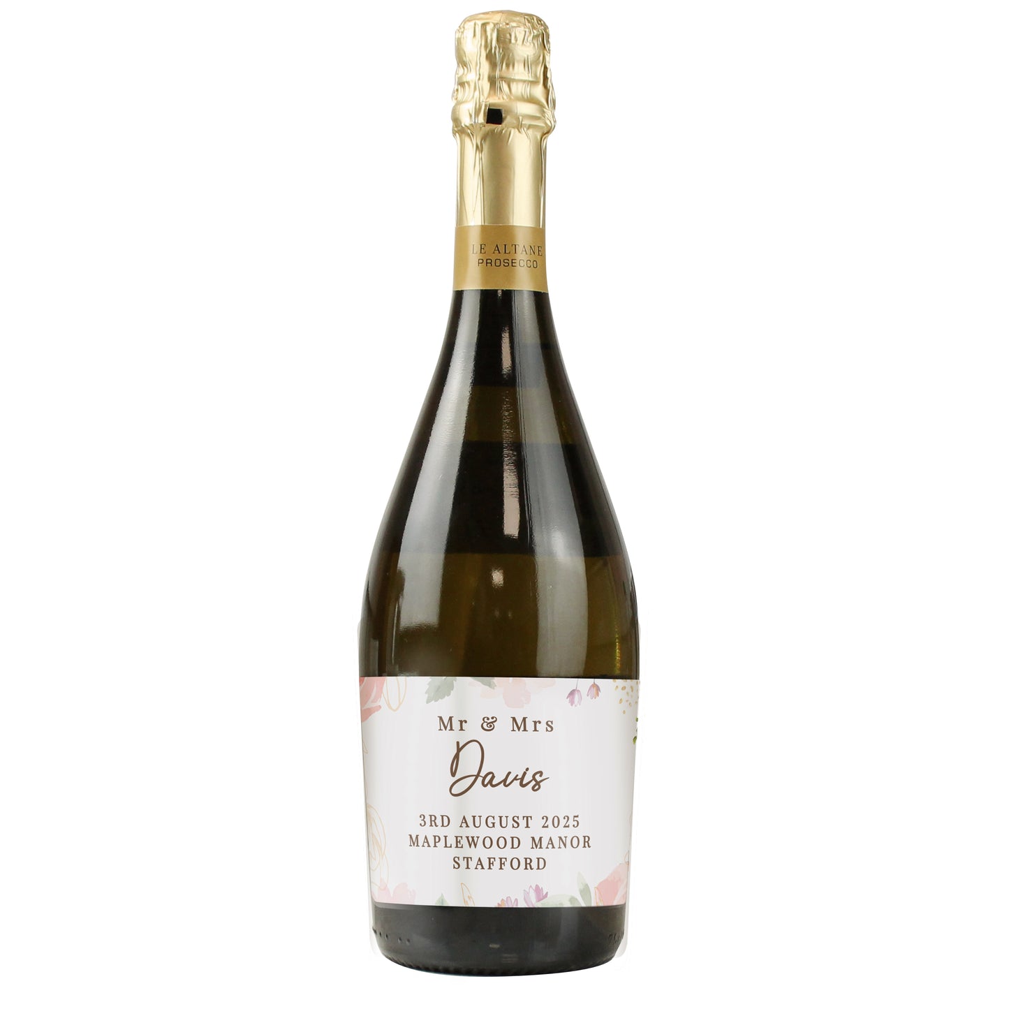 Personalised Bottle Prosecco Floral Watercolour