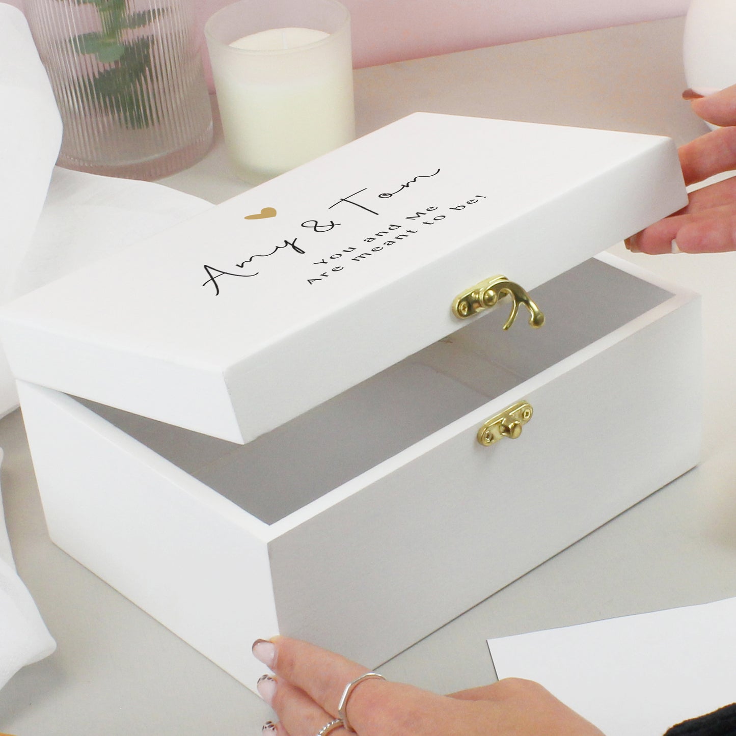 Personalised Gold Heart White Box Wedding, Engagement, Birthday, Memorial
