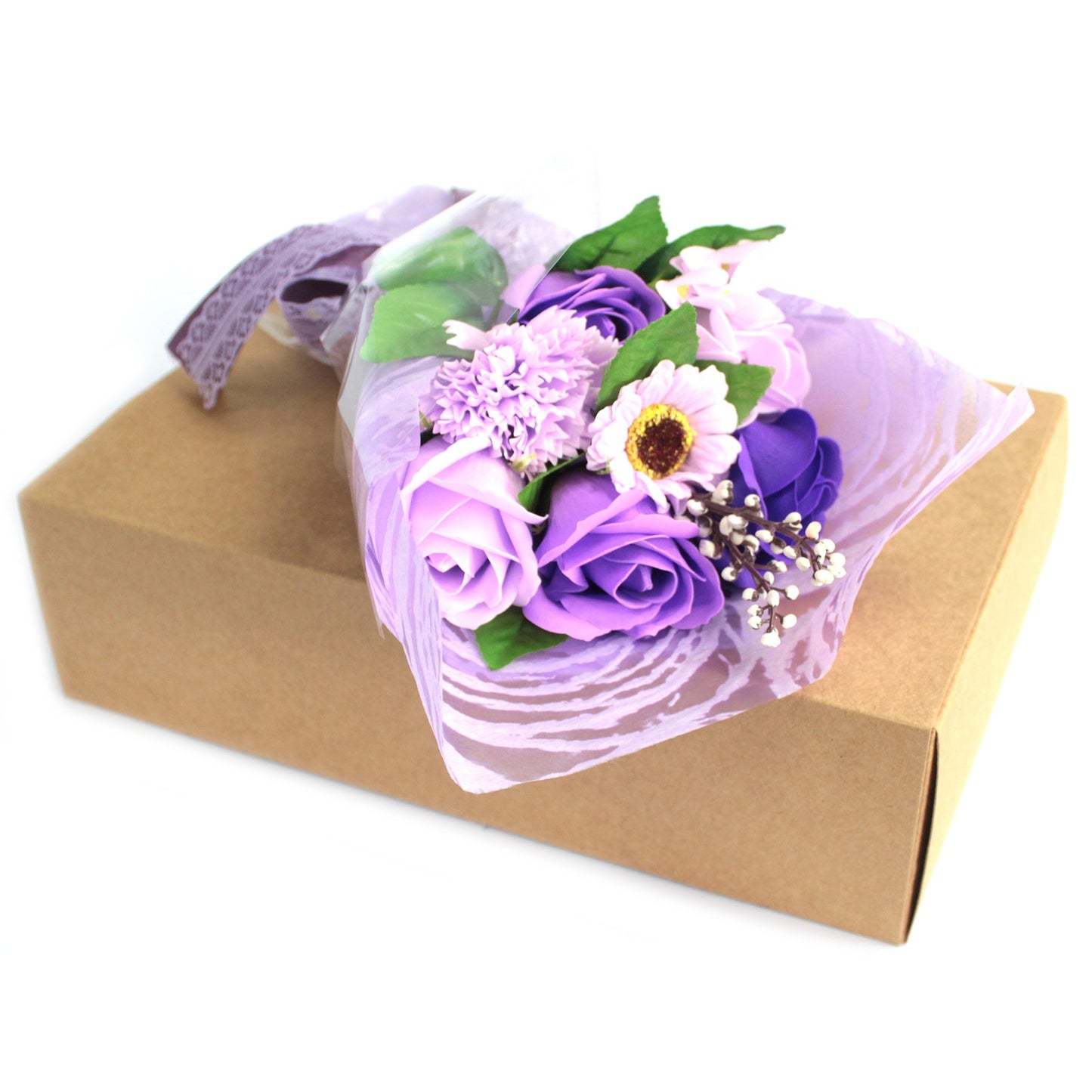 Boxed Soap Flower Bouquet Purple