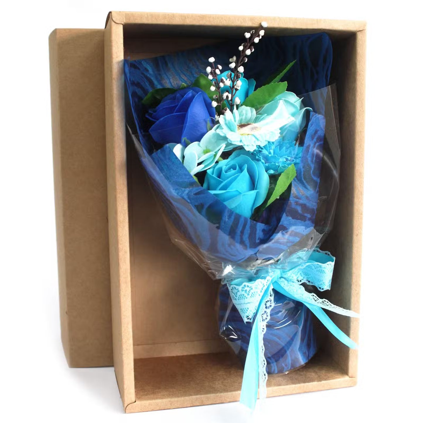 Boxed Soap Flower Bouquet Blue