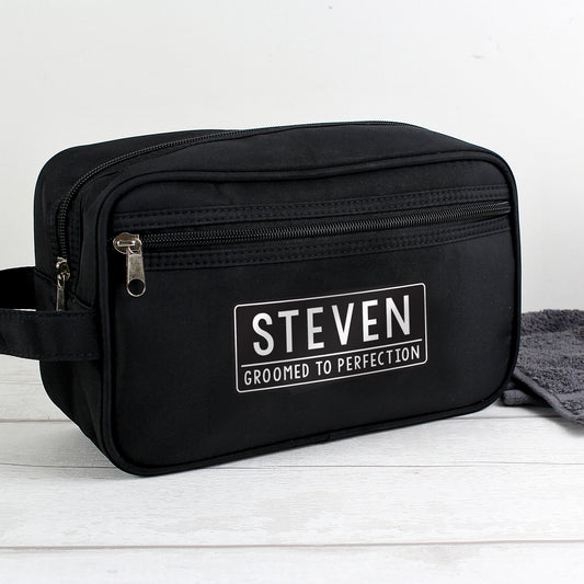 Personalised Black Toiletries Bag