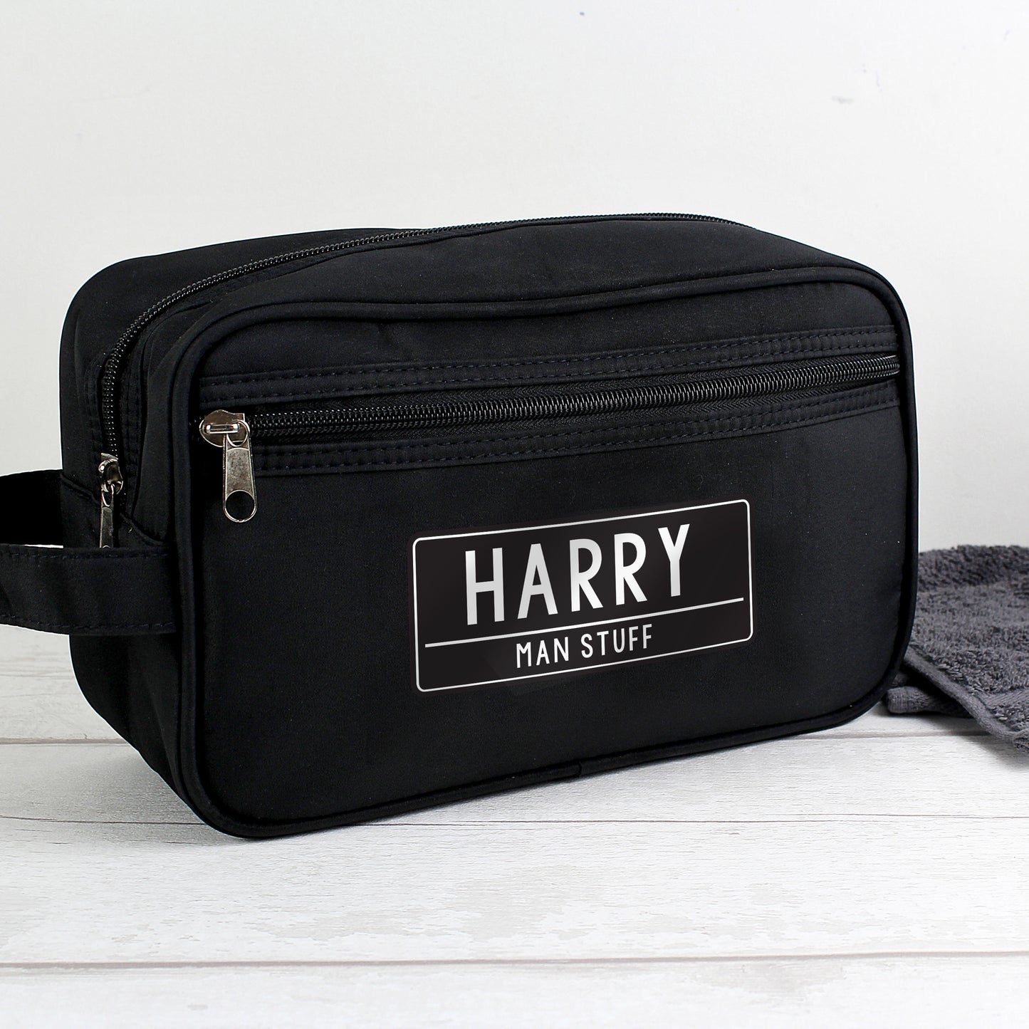 Personalised Black Toiletries Bag