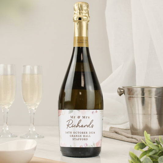 Personalised Bottle Prosecco Floral Watercolour