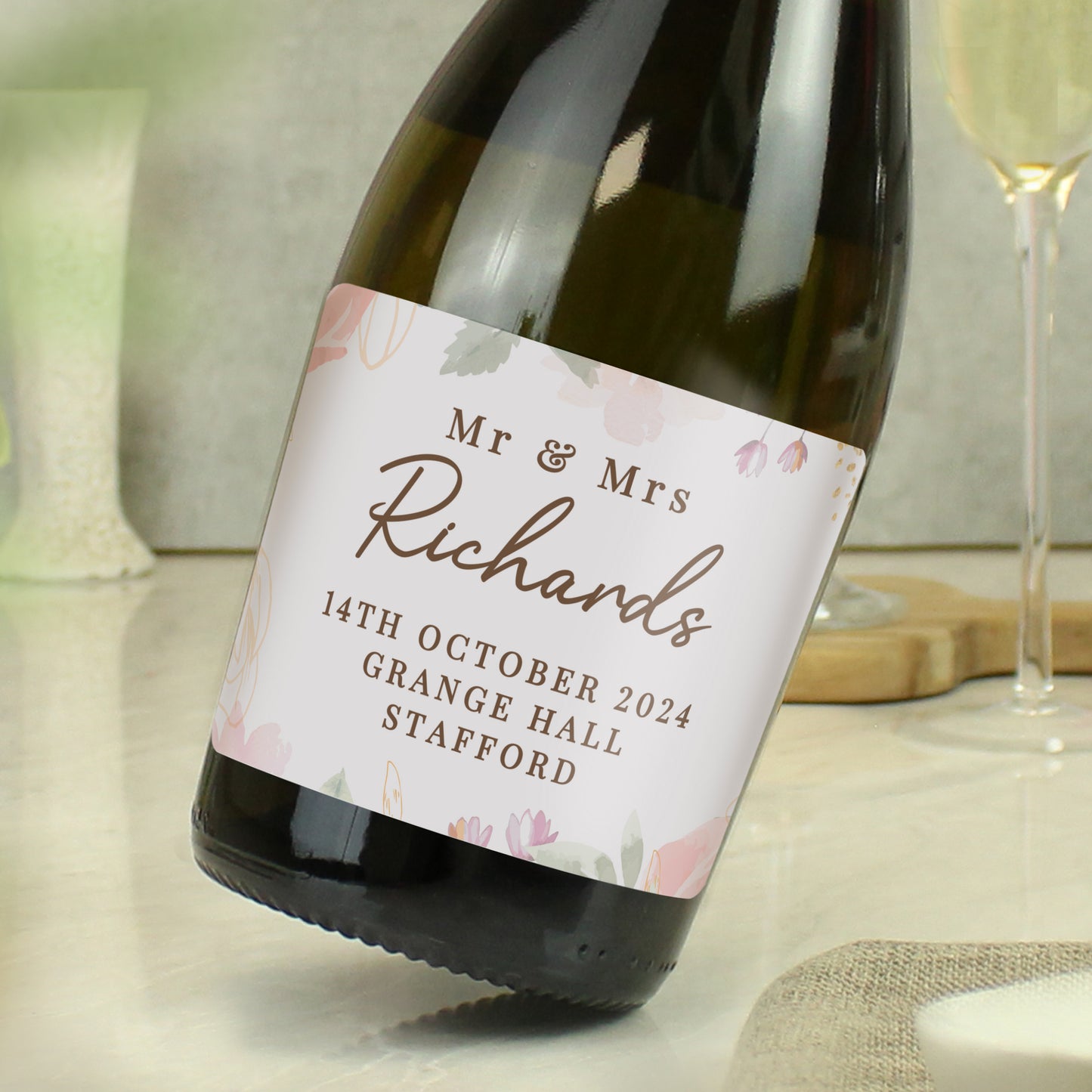 Personalised Bottle Prosecco Floral Watercolour