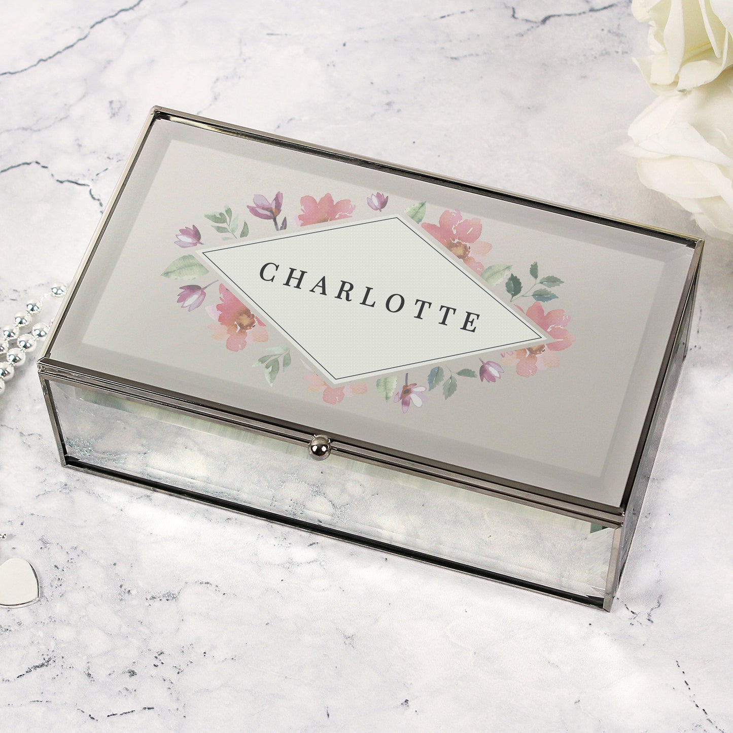 Personalised Mirrored Floral Jewellery Box
