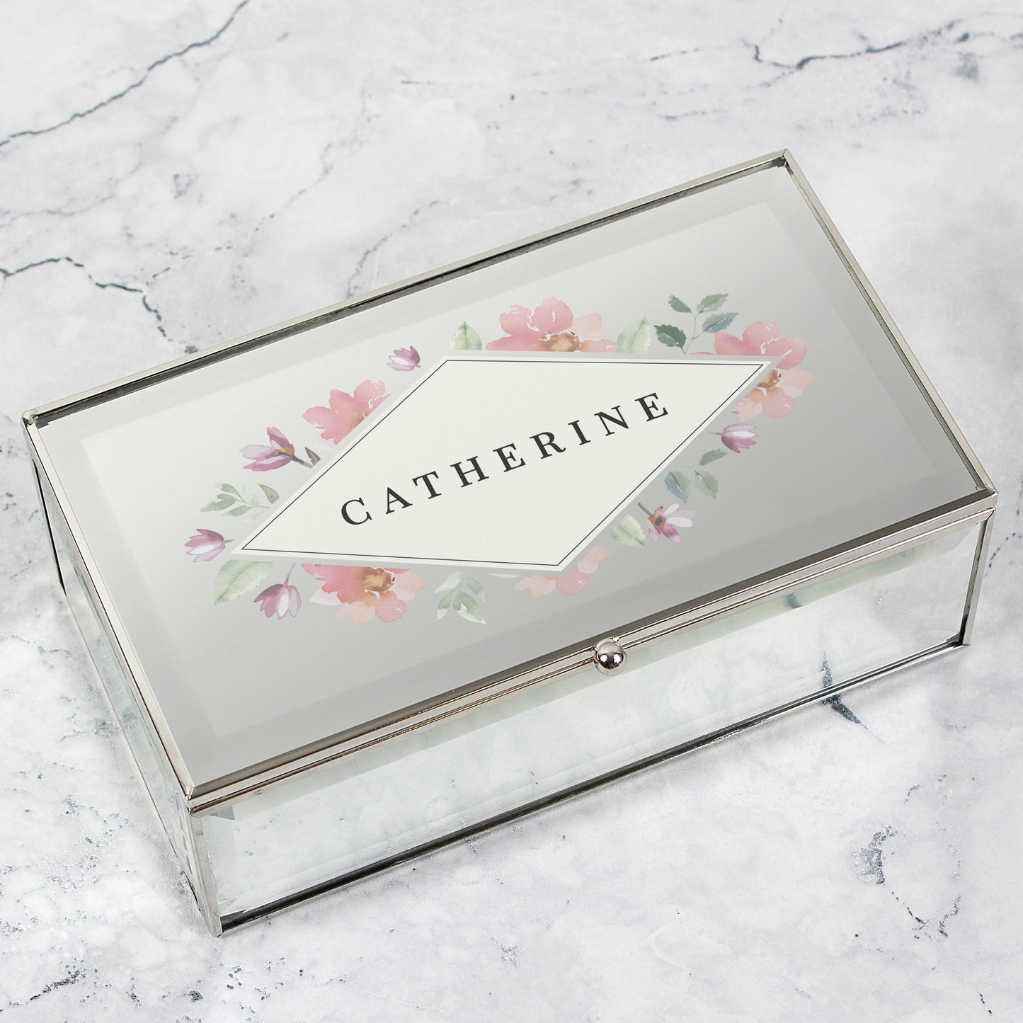 Personalised Mirrored Floral Jewellery Box