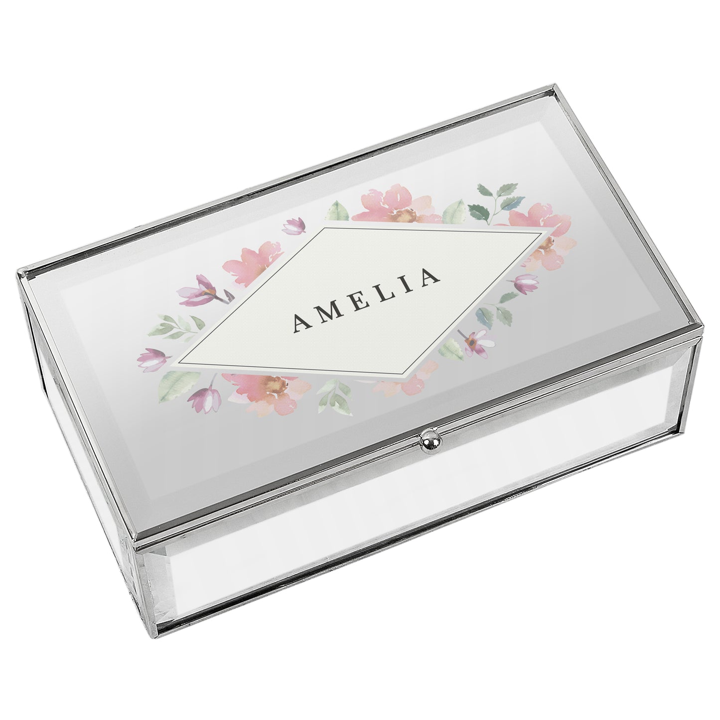 Personalised Mirrored Floral Jewellery Box