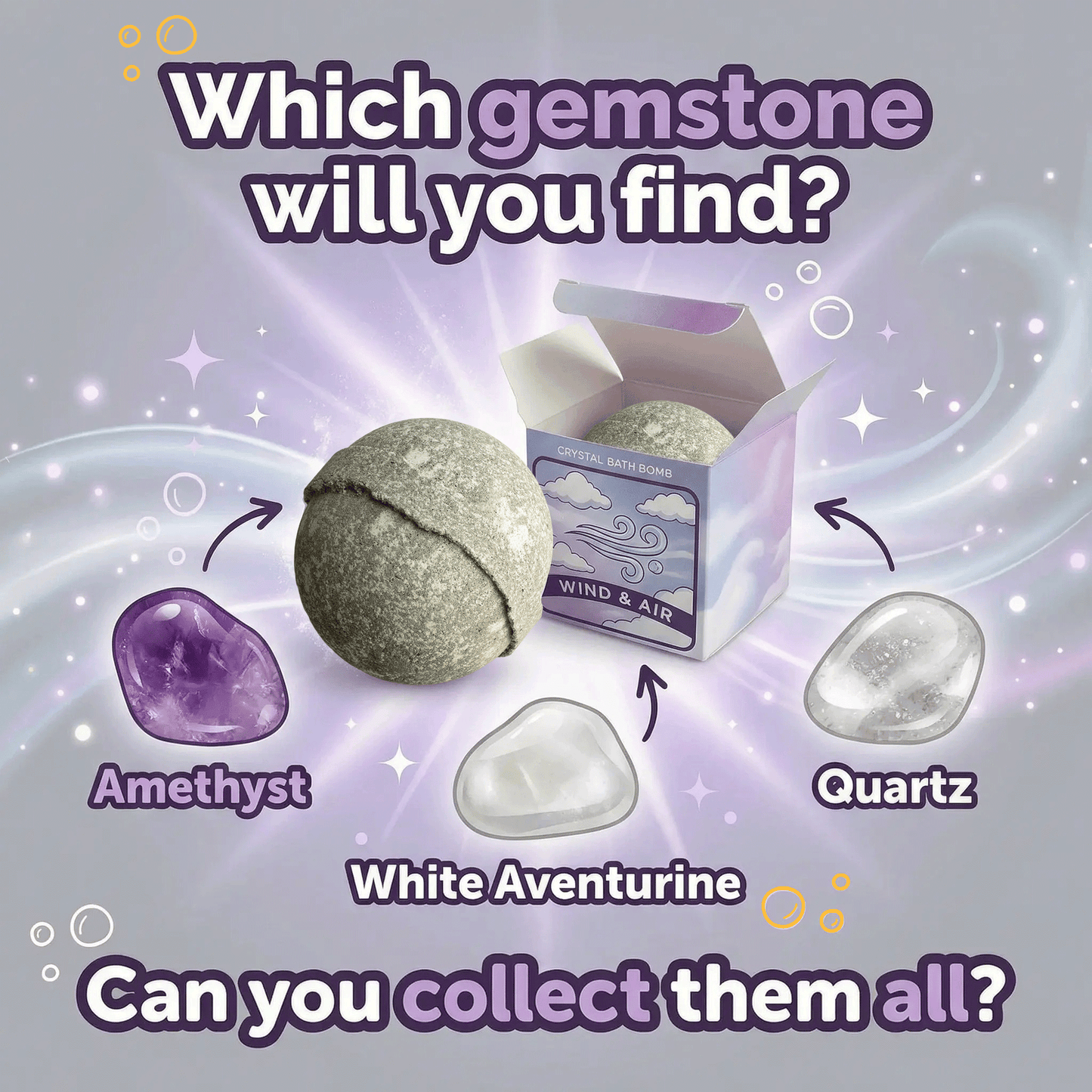 Elemental Bath Bomb With Hidden Crystal - Fire - Air -  Earth - Water Choice of 4