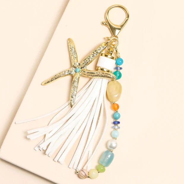 Beaded Starfish Tassel Keyring And Bag Charm