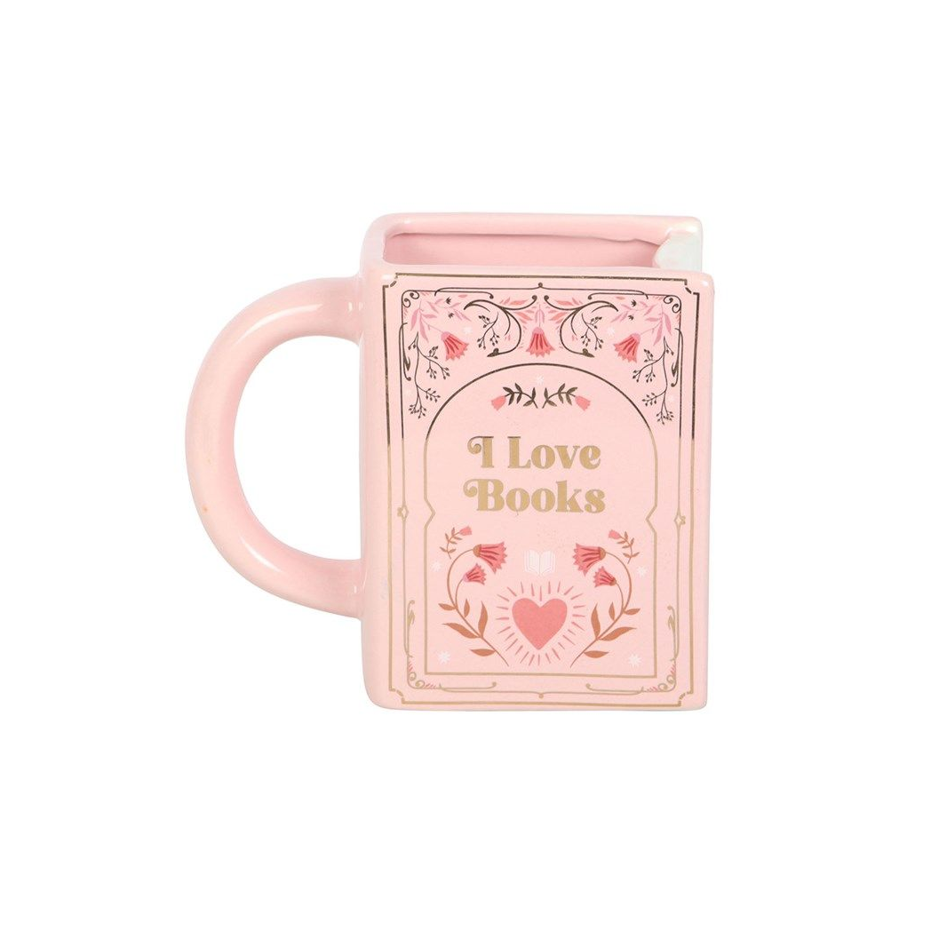 I Love Books Pink Book Shaped Mug