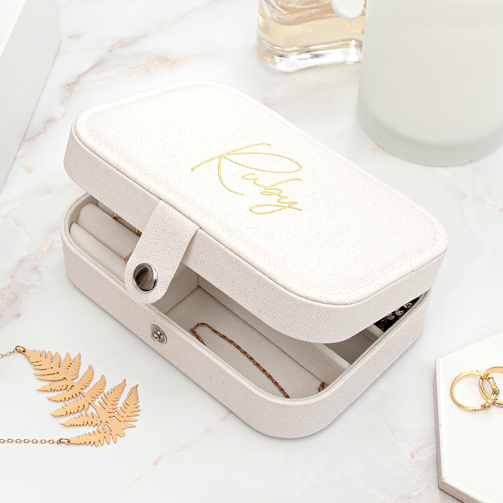 White Glitter Jewellery Case Personalise