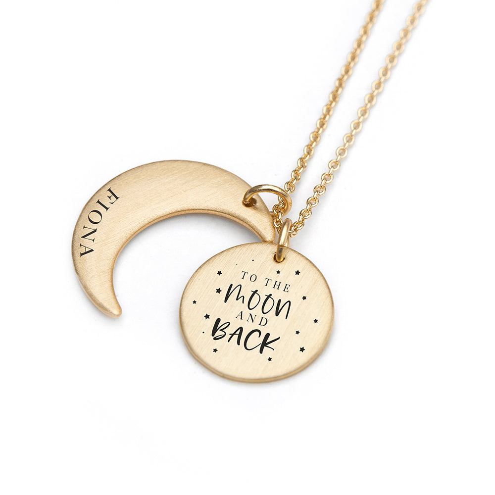 Personalised Moon And Back Gold Necklace