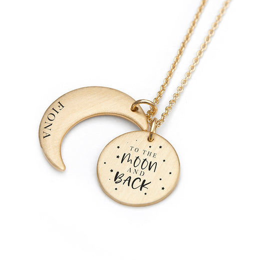 Personalised Moon And Back Gold Necklace