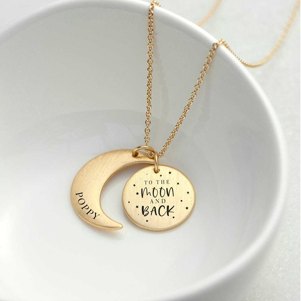 Personalised Moon And Back Gold Necklace