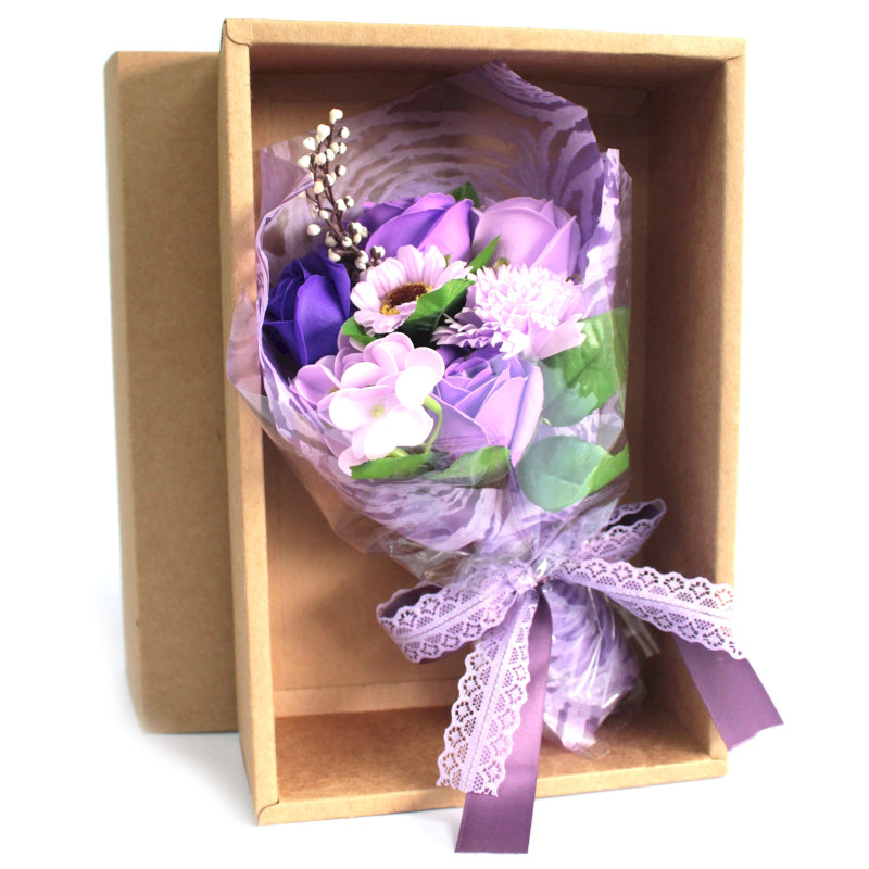 Boxed Soap Flower Bouquet Purple