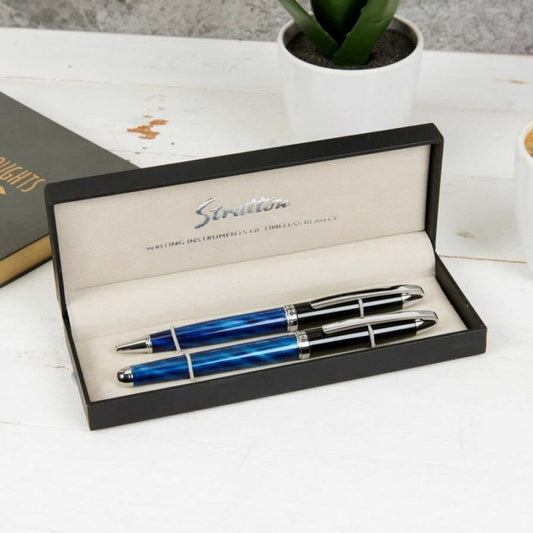 Stratton Ballpoint And Rollerball Pen Set Blue/Black
